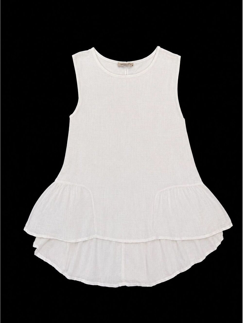 Francesca Betti 100% Linen White Ruffle Hem Tunic Top S Made in Italy